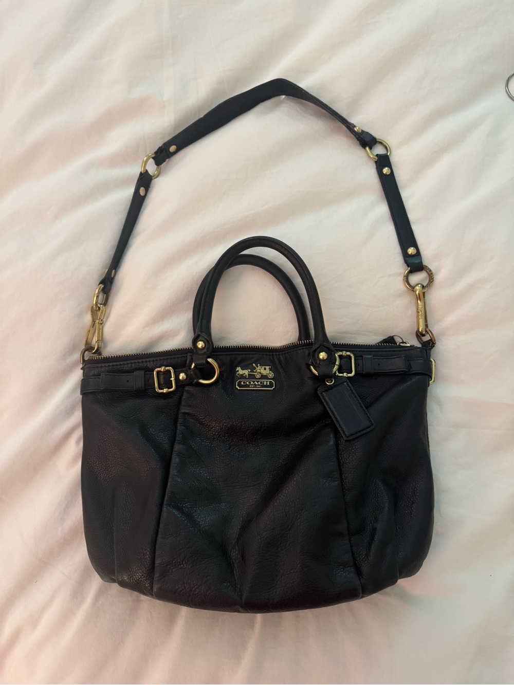 Coach Madison Sophia Black Leather Satchel w/ Detachable Strap